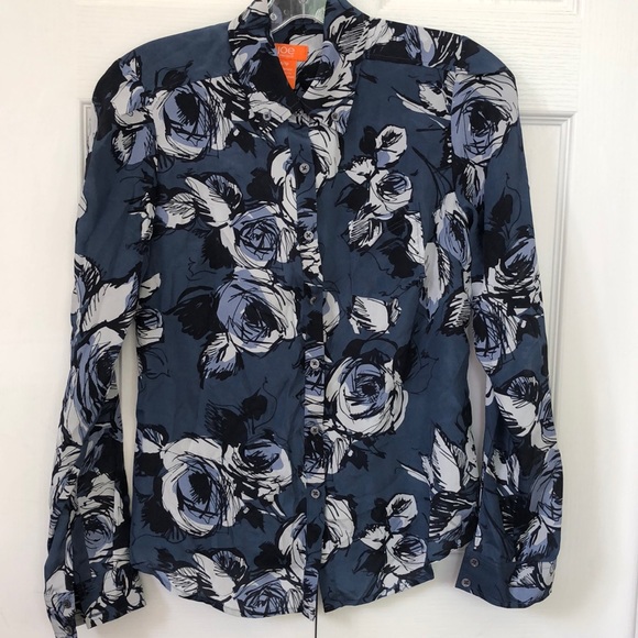 100% Silk Floral Blue Blouse - Picture 1 of 9
